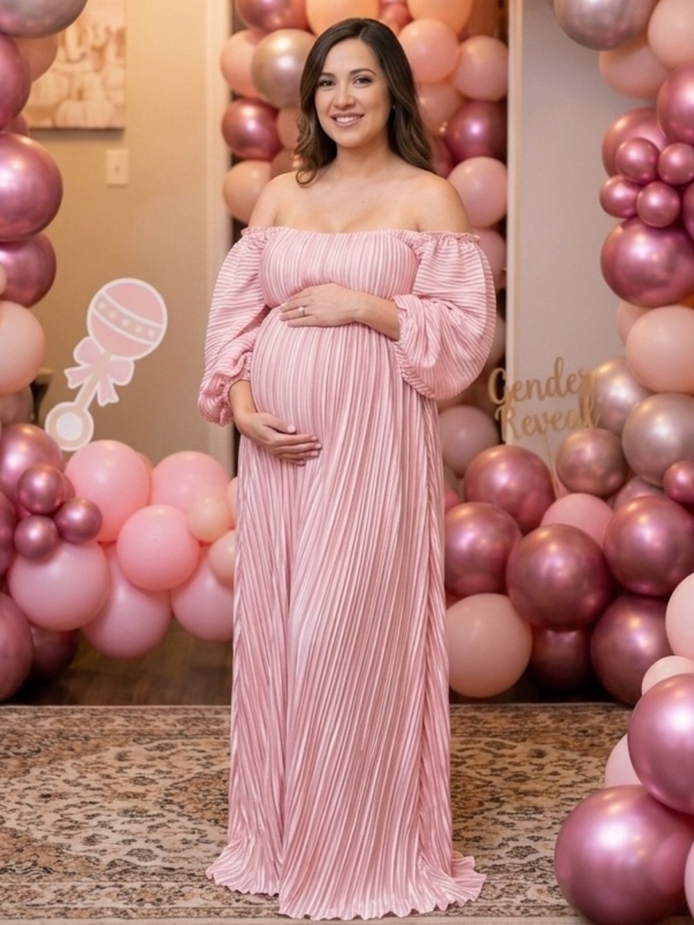 Beautiful Pink Pleated Maternity Dress Cold Shoulder Size S NWOT